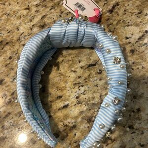 Lilly Pulitzer nwt Blue Striped Headband with Pearls and Rhinestones